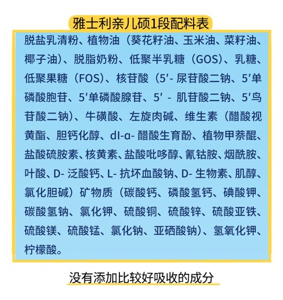 雅士利亲儿硕1段配料表