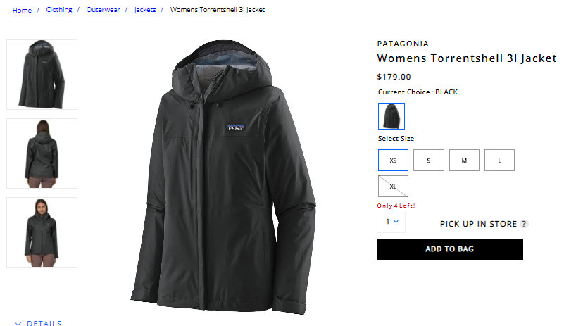 热卖！PATAGONIA 巴塔 Torrentshell 3l 女士夹克 $179（约1284元）